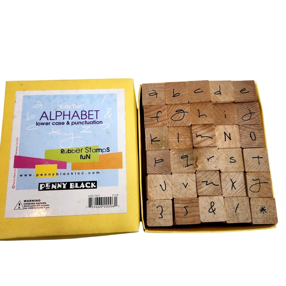 Penny Black Kate Text Alphabet Stamps Lowercase Punctuation Rubber Wood Mounted